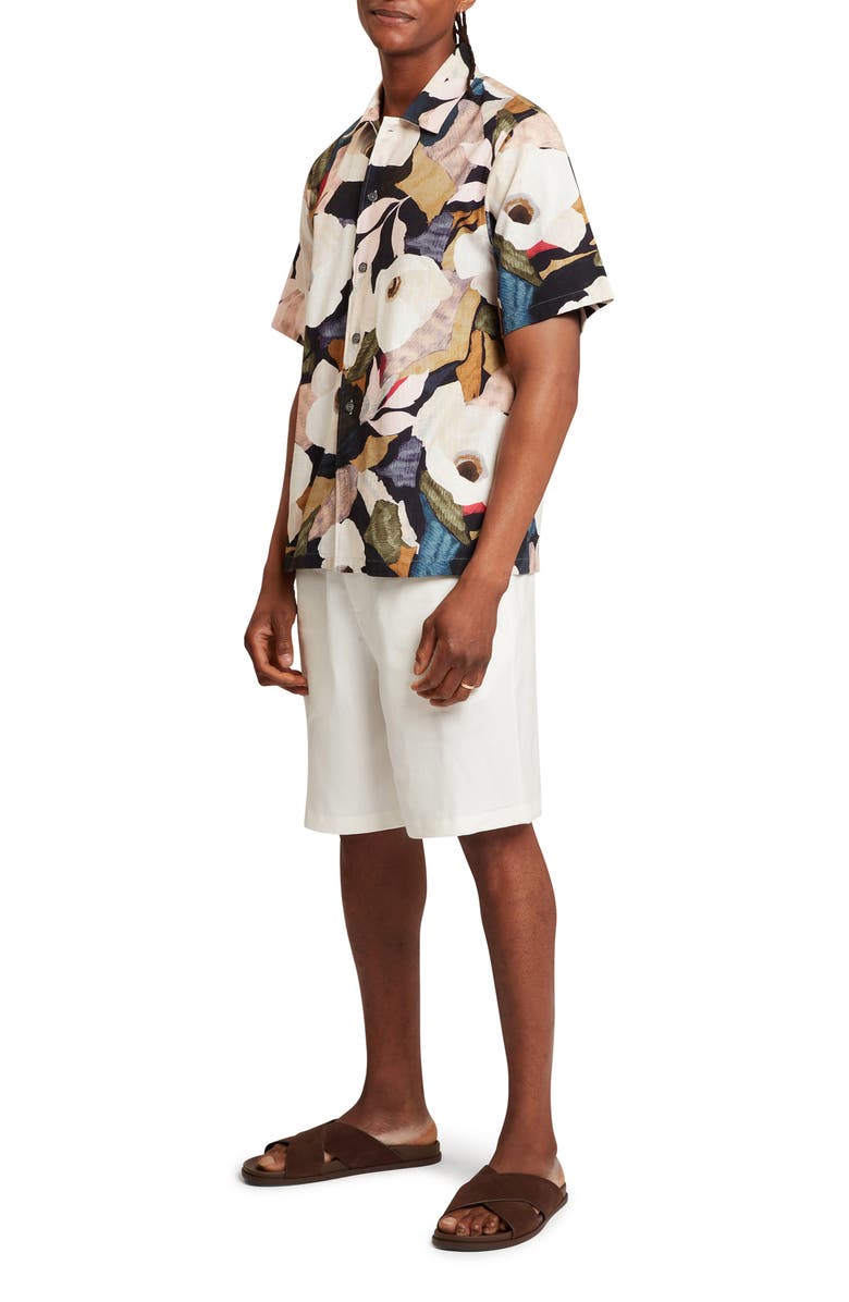 Ted Baker Langdon Floral Short Sleeve Cotton Buttion-Up Shirt, Alternate, color, Black And Cream