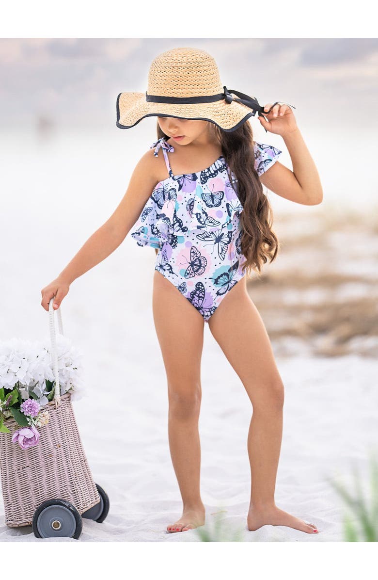 Mia Belle Girls Girls Butterfly Dreams Ruffle One-Piece Swimsuit, Alternate, color, Multicolor