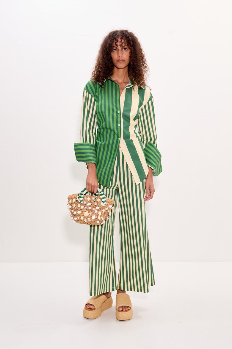 Toni Poplin Wide-Leg Cropped Pant, Alternate, color, Gummy Green/Ecru