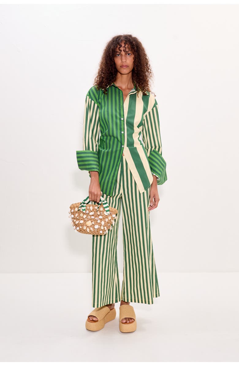SIMONMILLER Toni Poplin Wide-Leg Cropped Pant, Alternate, color, Gummy Green/Ecru