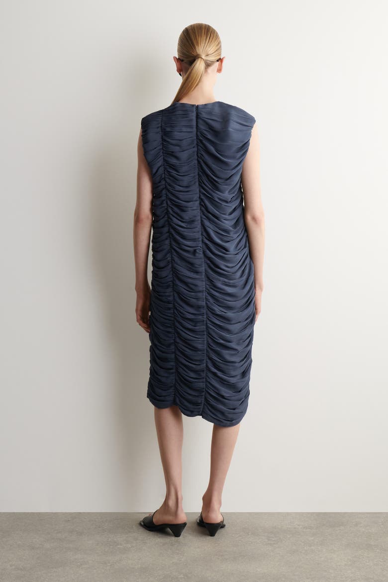Gathered Paneled Dress, Alternate, color, STEEL BLUE