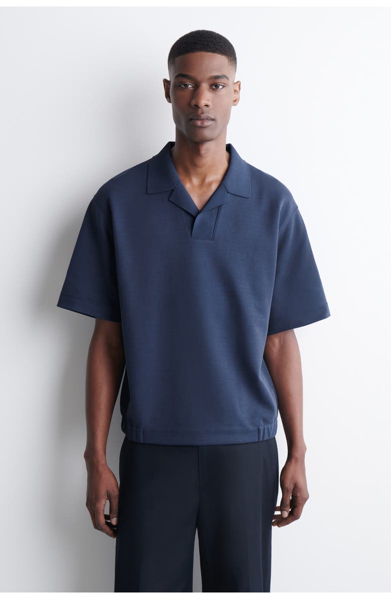 COS Jersey-Bonded Cotton-Twill Polo Shirt, Main, color, Navy