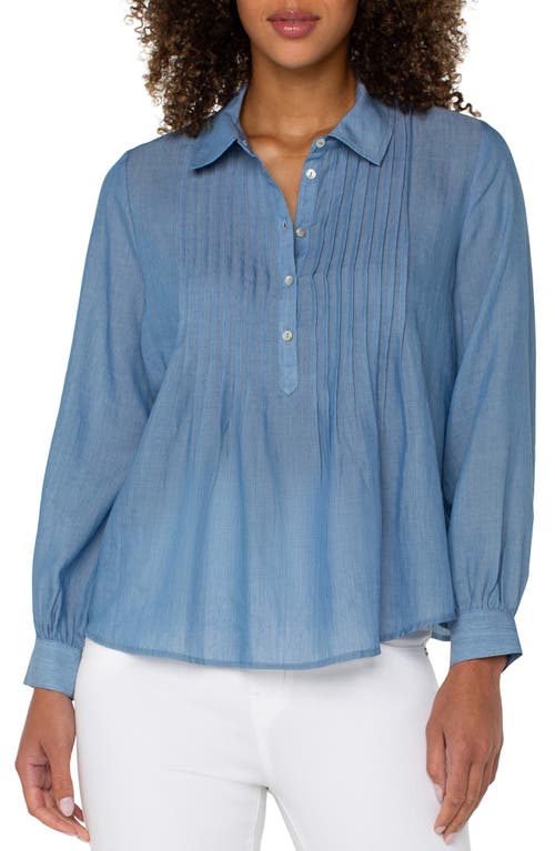 Liverpool Los Angeles Petite Long-sleeve Popover Woven Blouse In Bridgeton Light