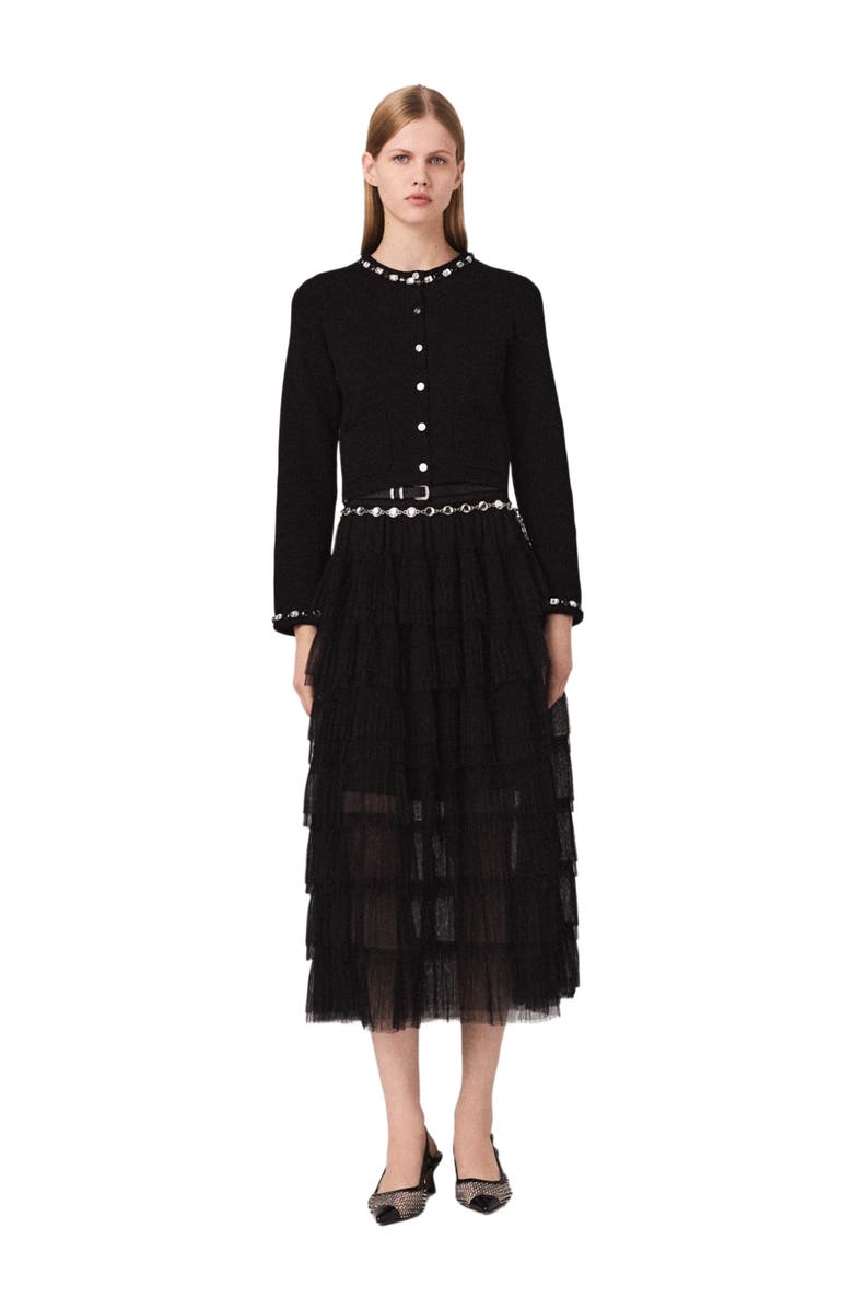 maje Cropped jewellery detail cardigan, Main, color, Black