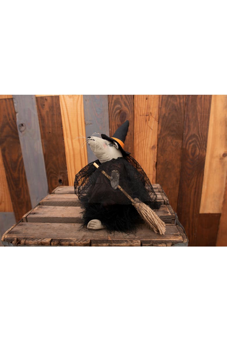 Reba Rat Witch with Broom Halloween Joe Spencer Gathered Traditions Figurine, Alternate, color, Black