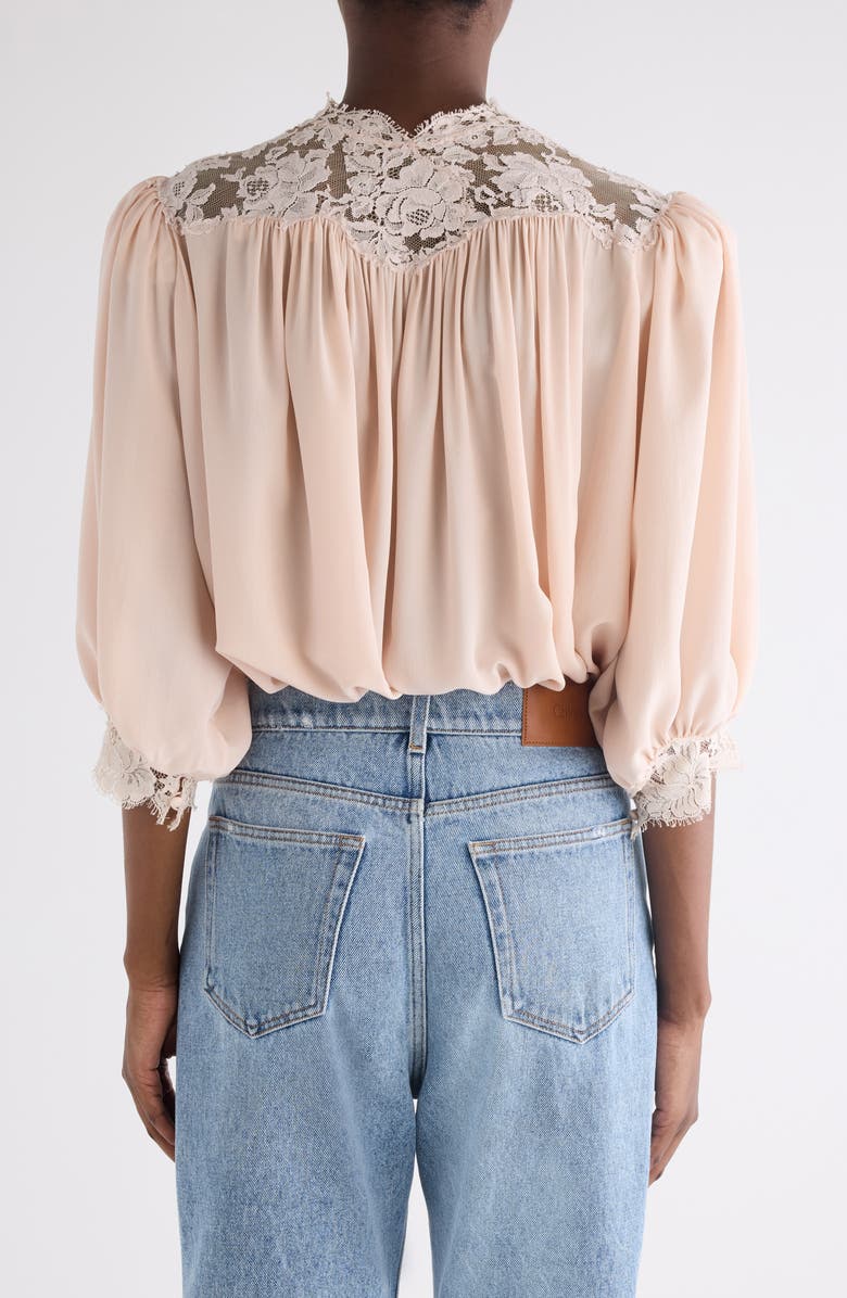 Chloé Lace Trim Silk Top, Alternate, color, Delicate Pink