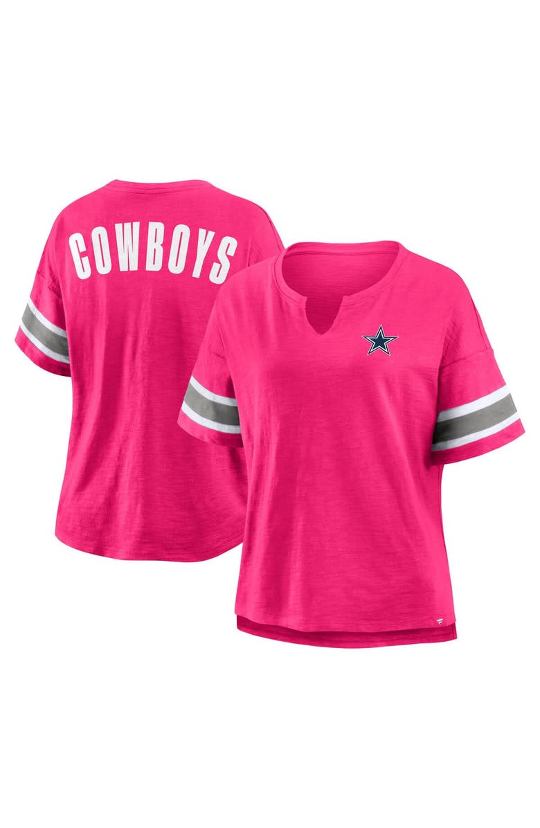 FANATICS Women's Fanatics Pink Dallas Cowboys Redzone Bling Stripe Sleeve Notch Neck T-Shirt, Main, color,