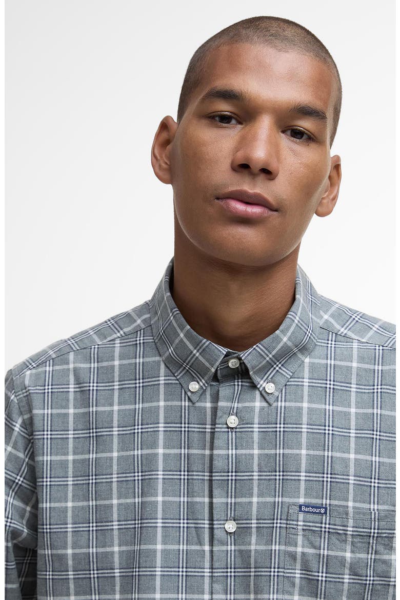 Bramham Tailored Fit Plaid Cotton Button-Down Shirt, Alternate, color, GREY MARL