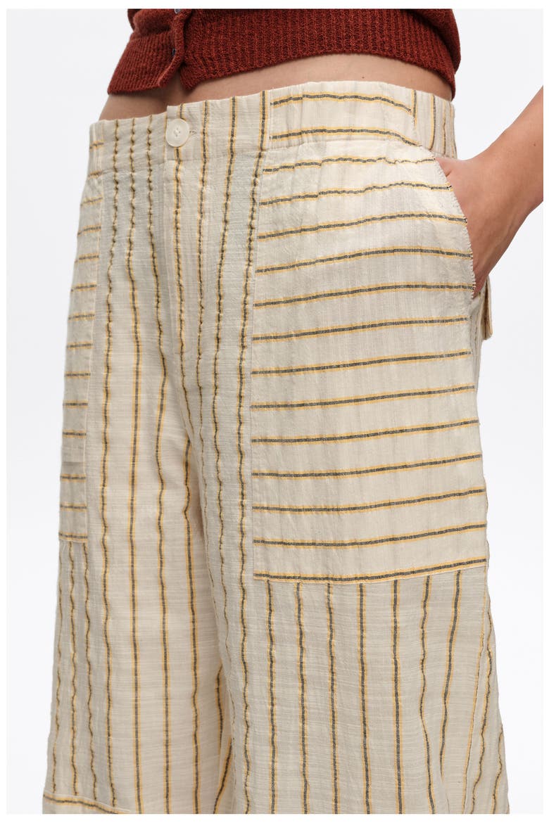 Ocher Cotton Patchwork Jogger Trousers With Stripes, Alternate, color, MUSTARD