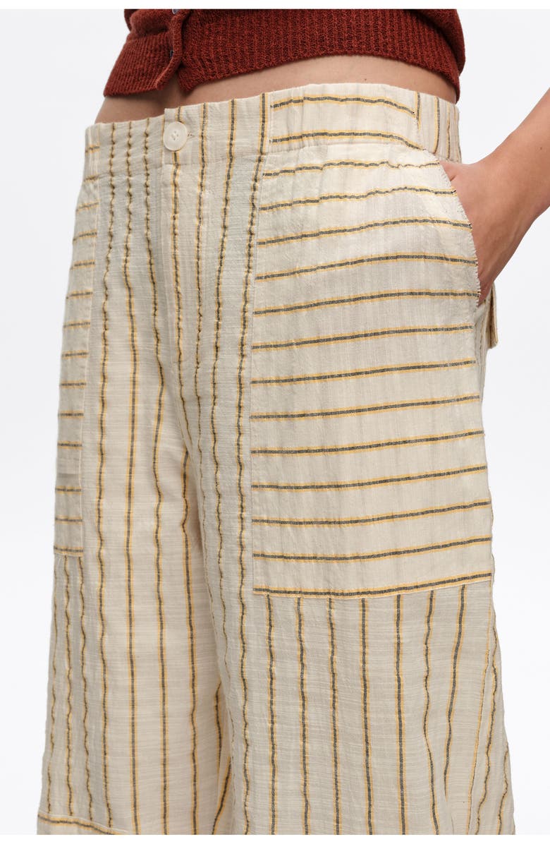 Bimba y Lola Ocher Cotton Patchwork Jogger Trousers With Stripes, Alternate, color, Mustard