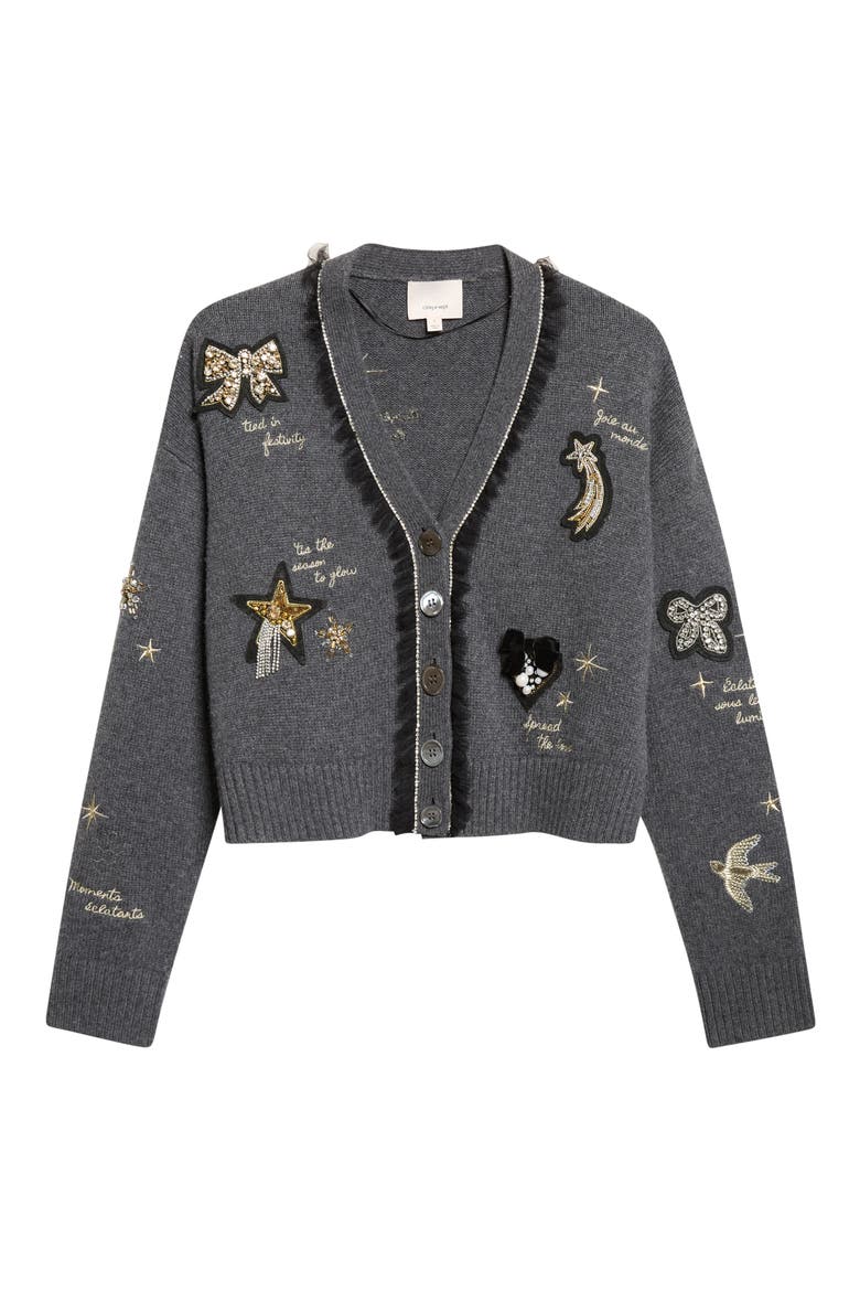 Holiday Doodles Cardigan, Alternate, color, CHARCOAL HEATHER GREY