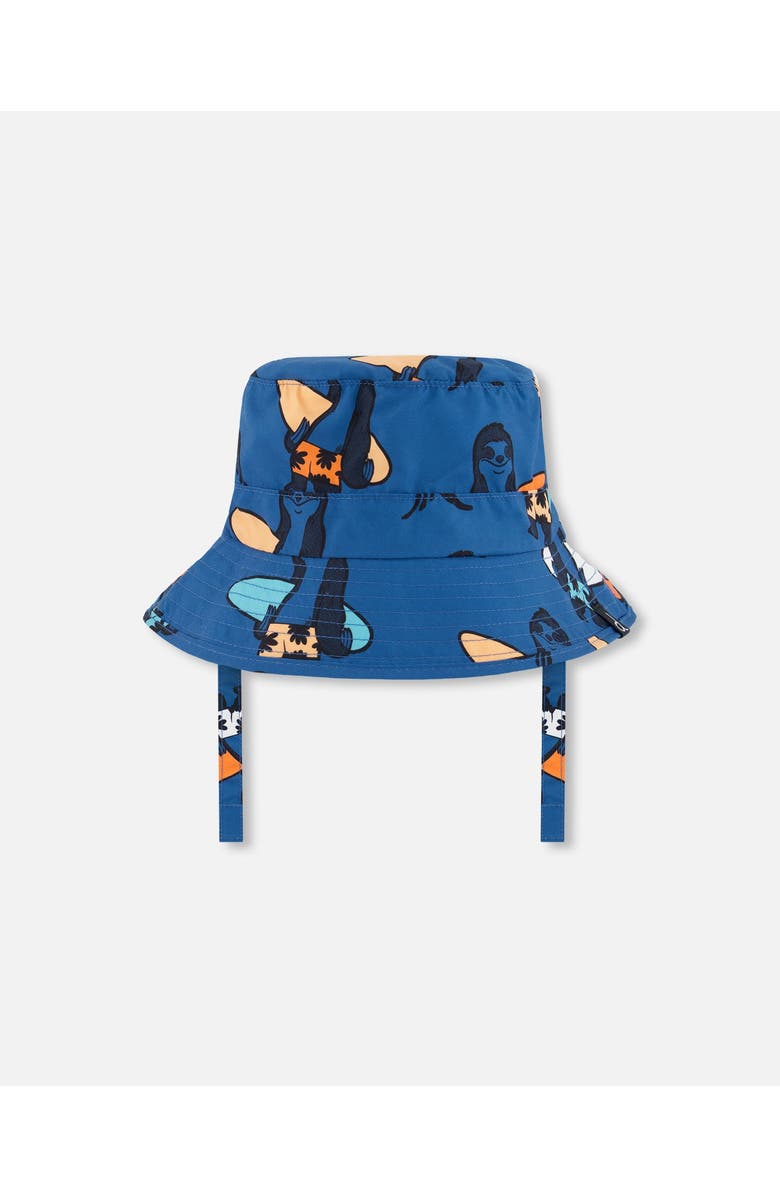 Deux par Deux Little Boy's Printed Beach Hat Orange Sloths On Navy Blue, Main, color,
