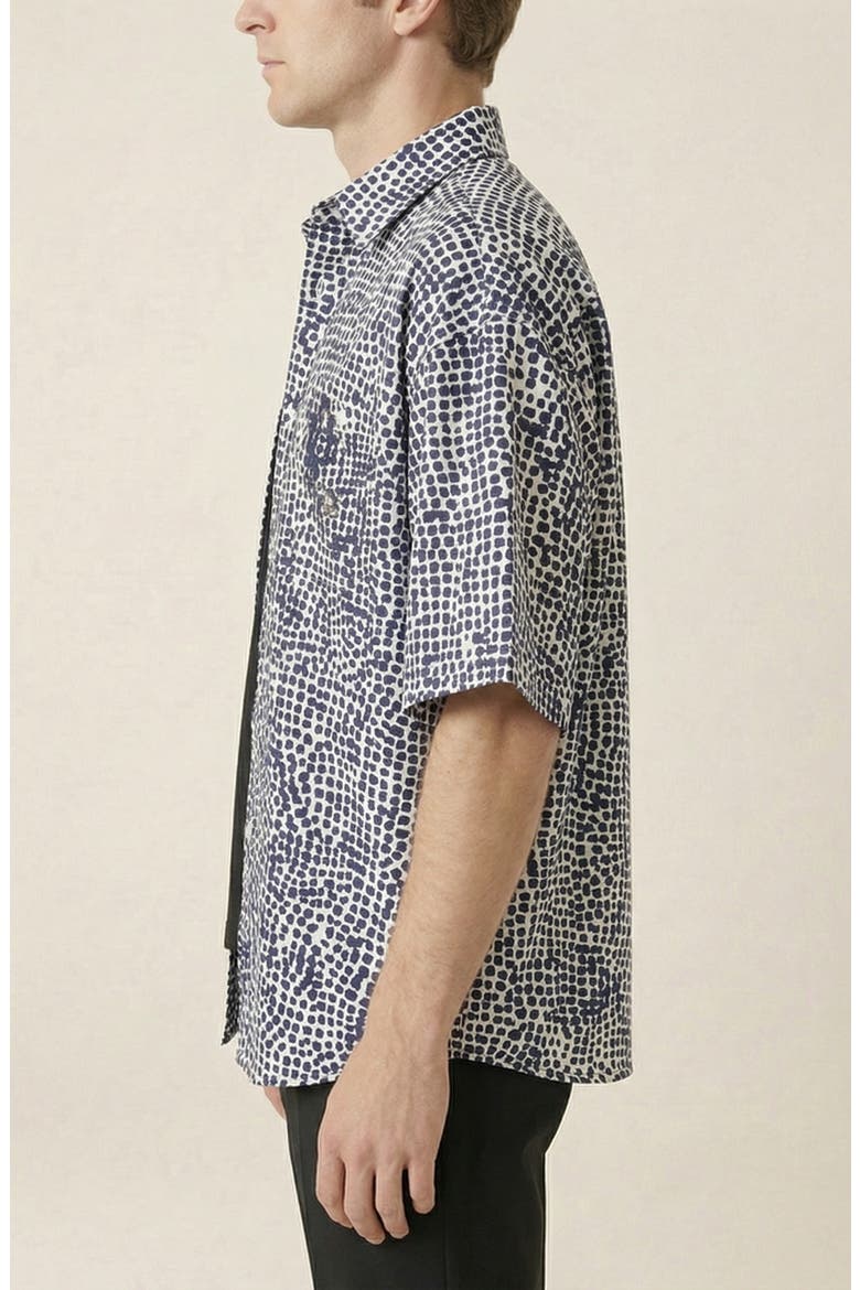 Printed Short Sleeve Chest Pocket Shirt, Alternate, color, Navy / Off-White