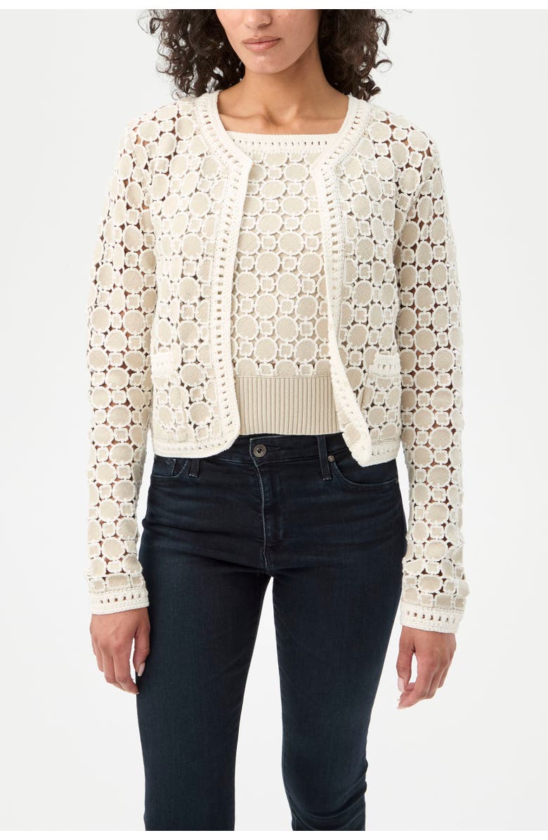 Trina Turk Sinai Geometric Knit Cardigan, Main, color, Biarritz Beige/Whitewash