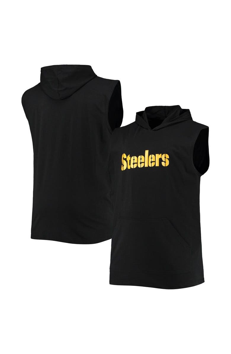 PROFILE Men's Black Pittsburgh Steelers Big & Tall Muscle Sleeveless Pullover Hoodie, Main, color, 
