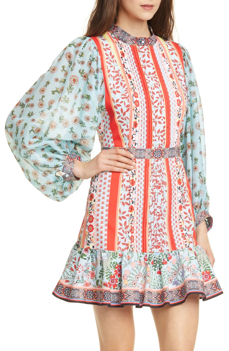 Alice + Olivia Raya Mandarin Collar Cotton Long Sleeve Dress, Alternate, color, 