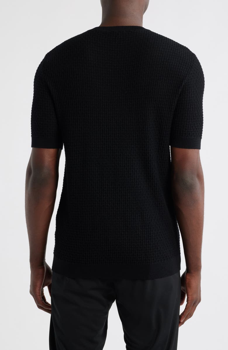 Emporio Armani Short Sleeve Textured Wool Crewneck Sweater, Alternate, color, Solid Black
