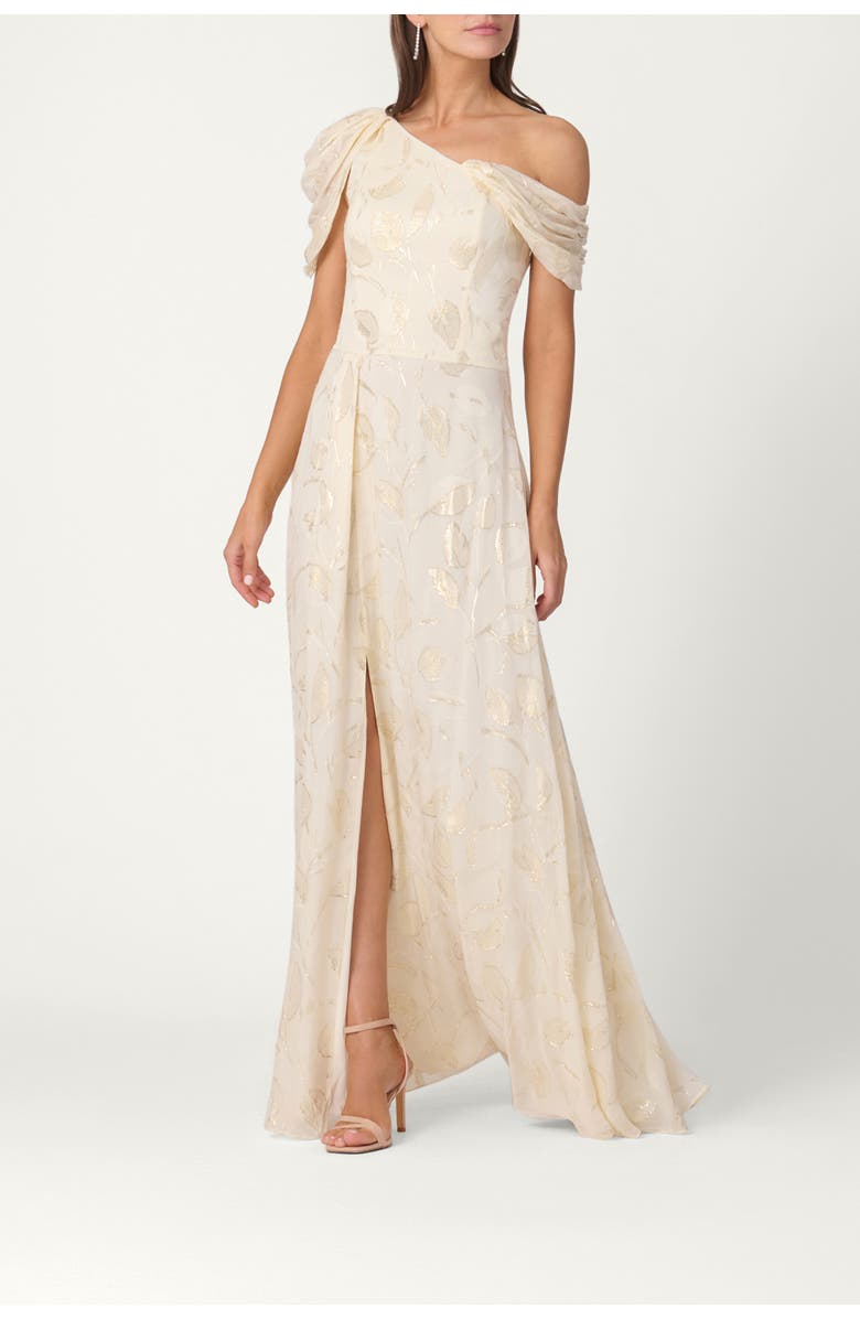 Shoshanna Midnight Lurex Chiffon Penelope Dress, Main, color, Ivory/Gold