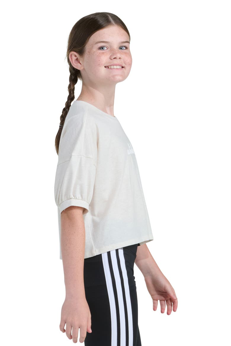 Kids' Graphic Cotton Blend Puff Sleeve T-Shirt, Alternate, color, TAN HEATHER