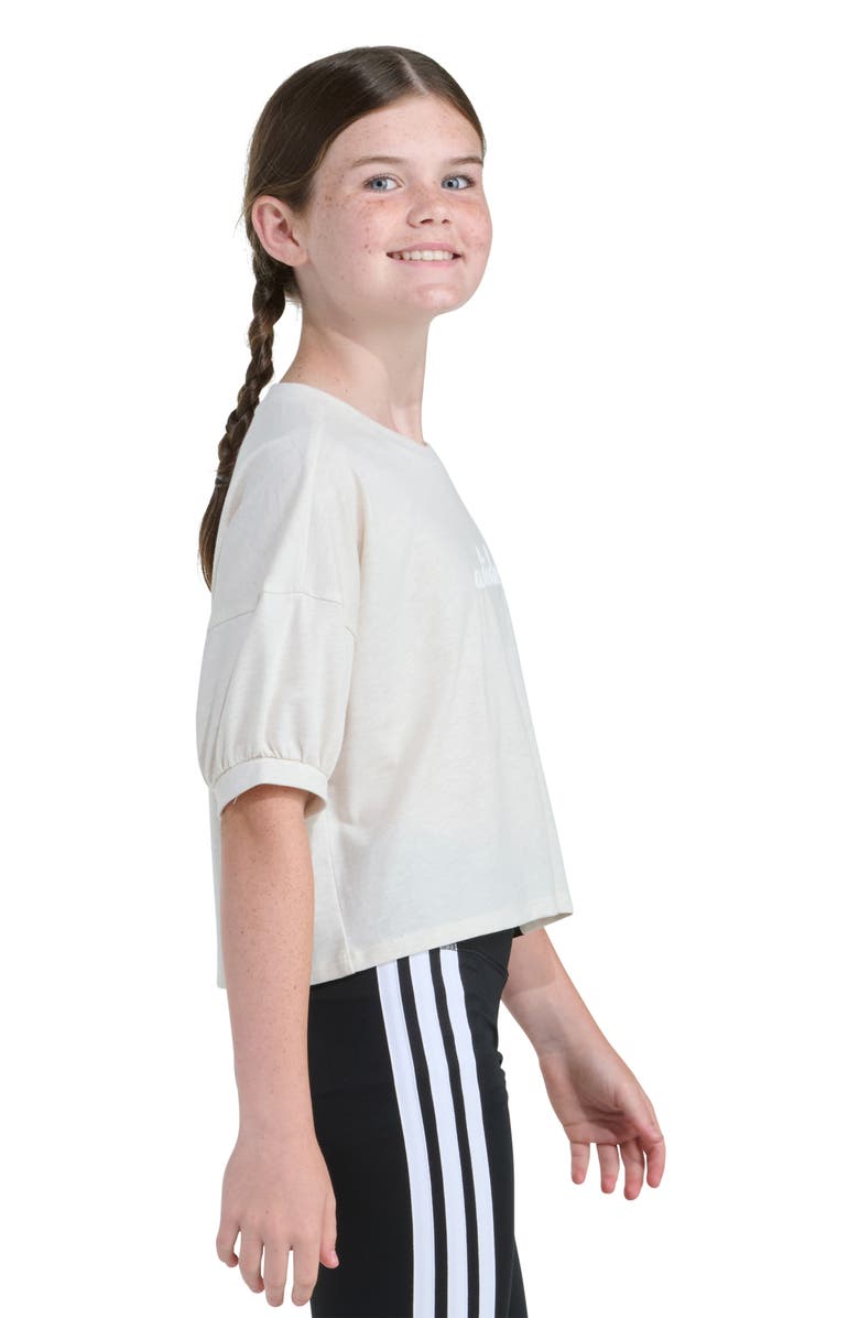 adidas Kids' Graphic Cotton Blend Puff Sleeve T-Shirt, Alternate, color, Tan Heather