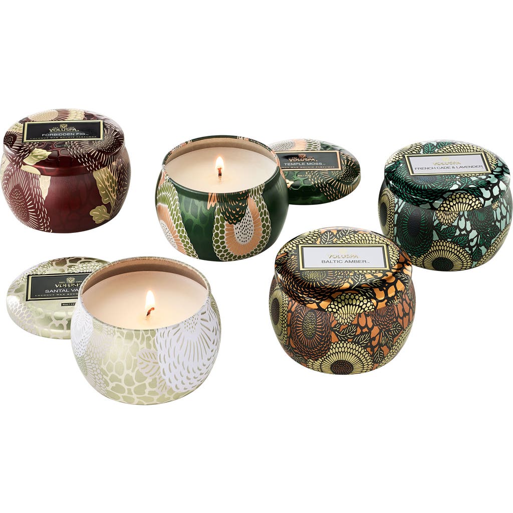Voluspa Japonica Set Of 5 Mini Tin Candles In Multi