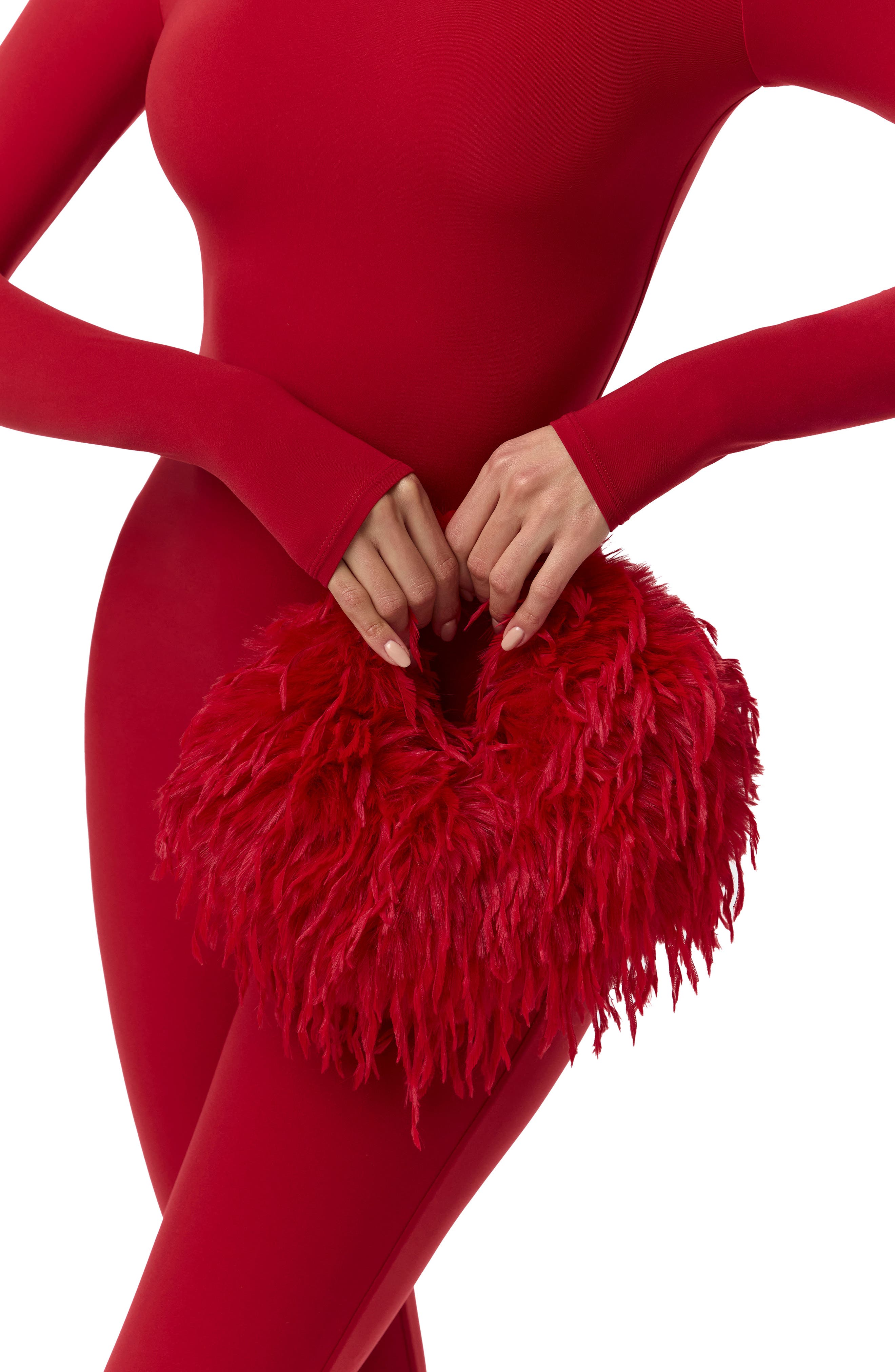 Micro Mini Faux Feather Handbag, Alternate, color, RUBY RED