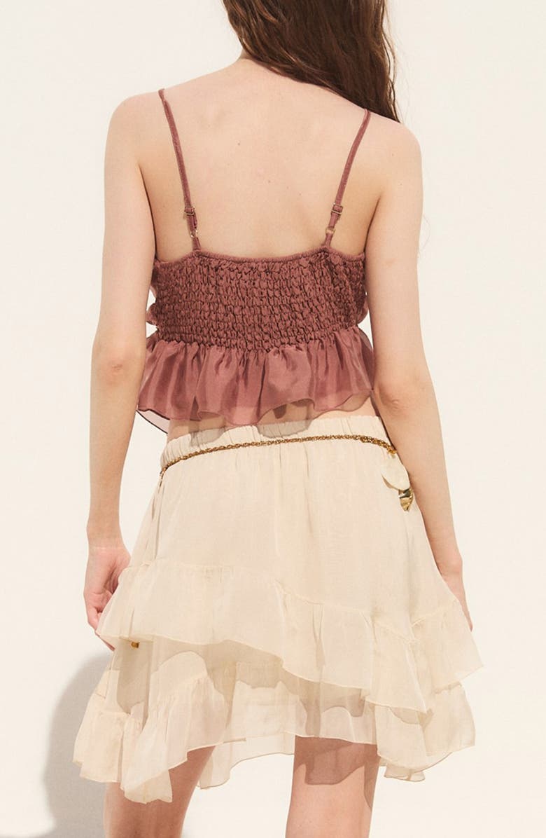 DELUC Bacio Smocked Ruffle Camisole, Alternate, color, Mocha