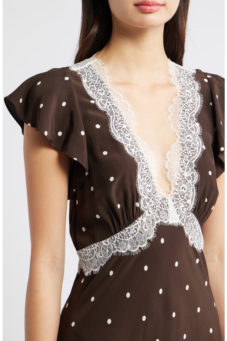 Mattia Lace Trim Polka Dot Maxi Dress, Alternate, color, COCOA POLKA DOTS