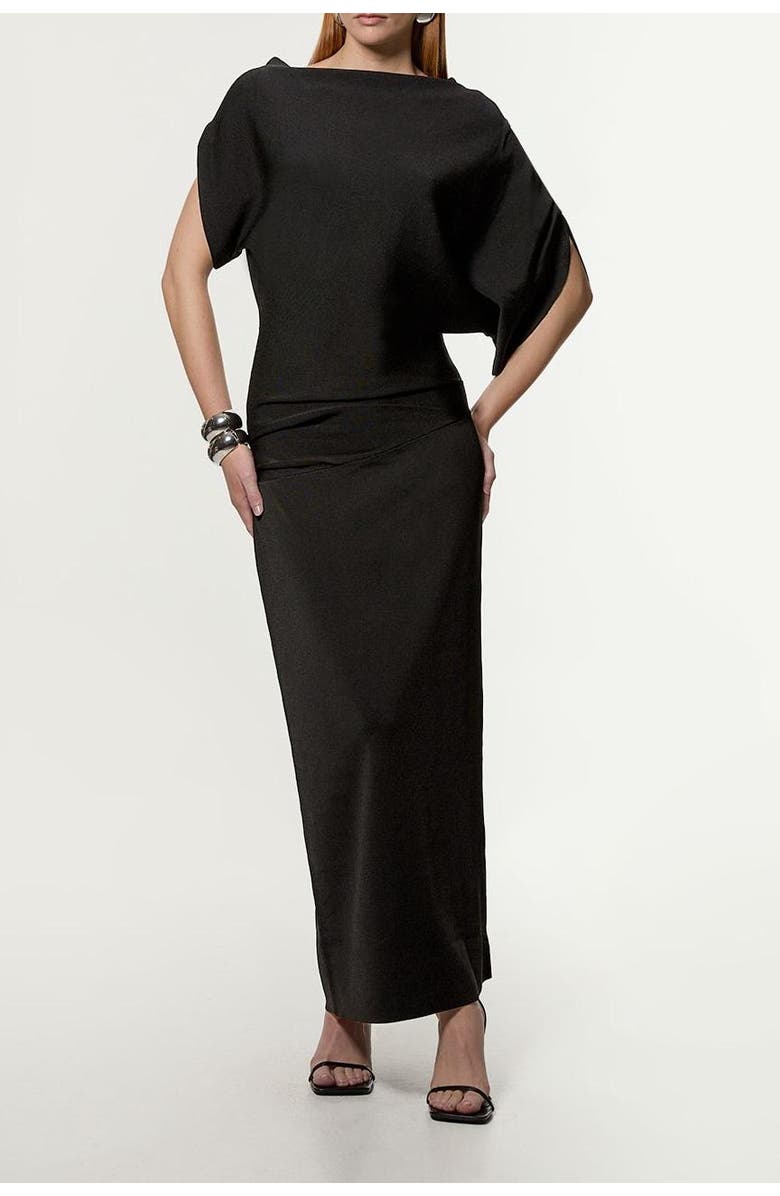 Karen Millen Dropped Waist Asymmetric Maxi Dress, Alternate, color, Black