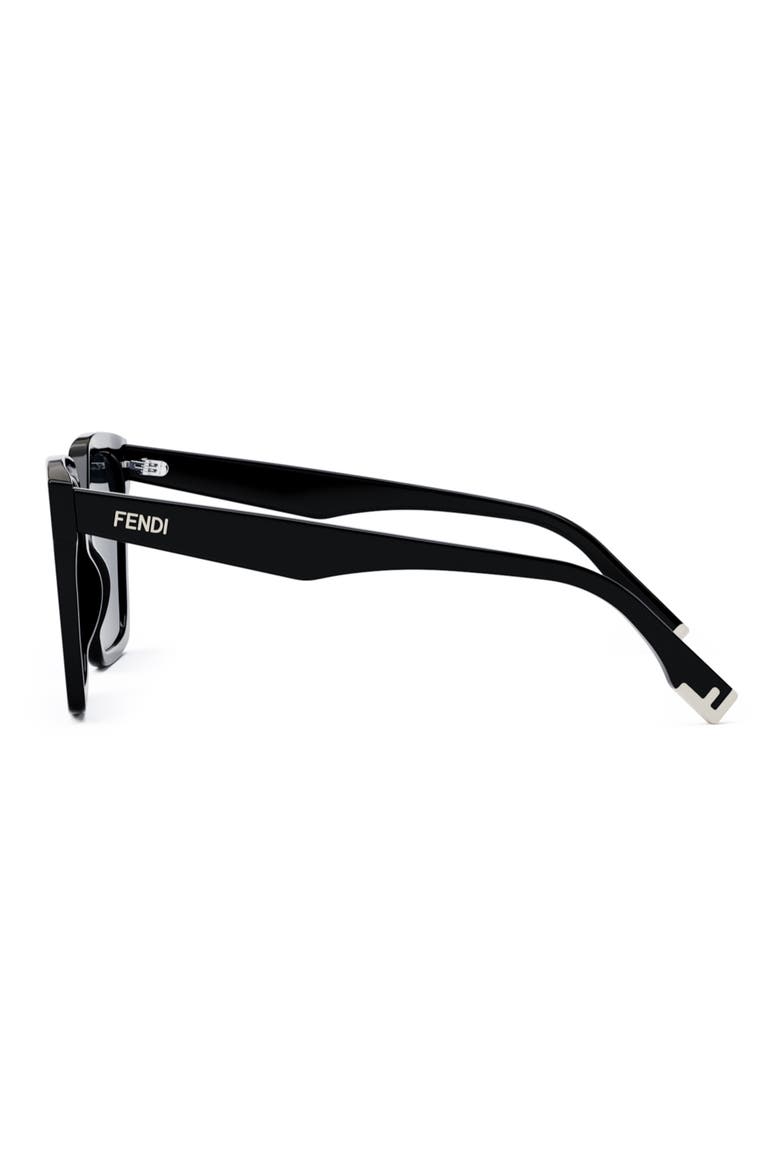 'Fendi Way 55mm Geometric Sunglasses, Alternate, color, SHINY BLACK / BLUE