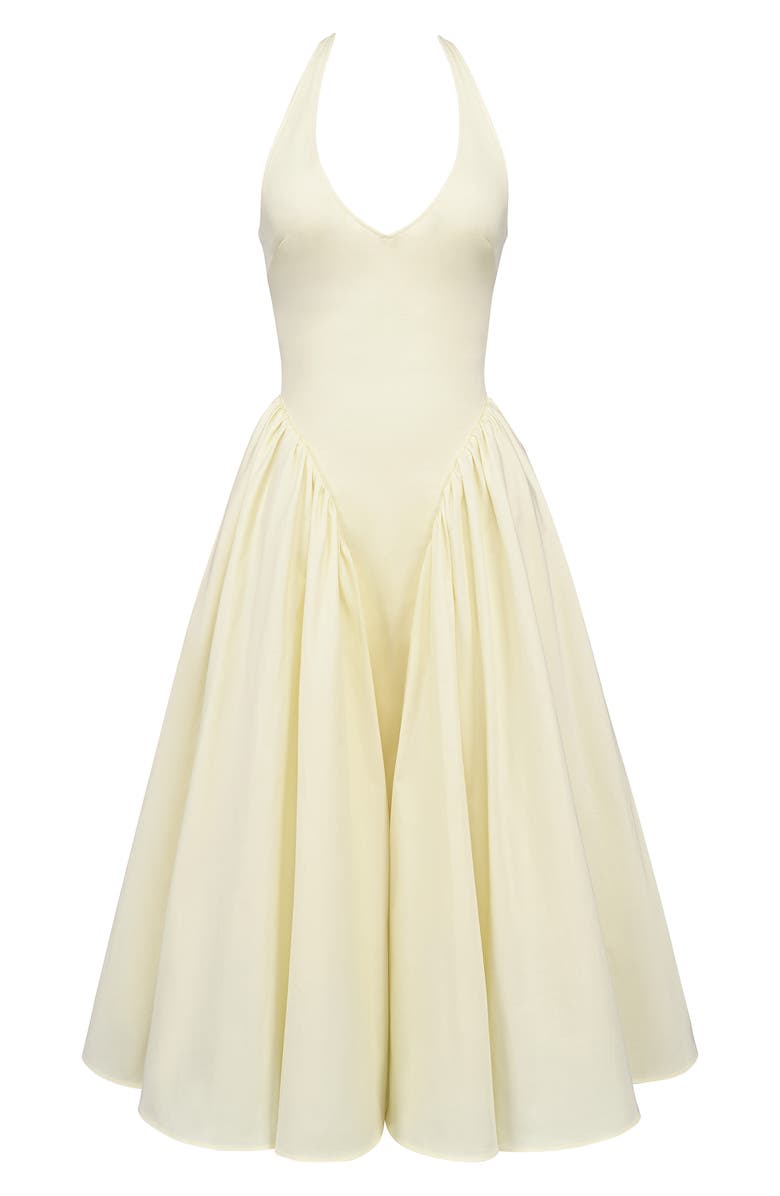 HOUSE OF CB Marilyn Halter Cotton Blend Midi Sundress, Alternate, color, Lemon