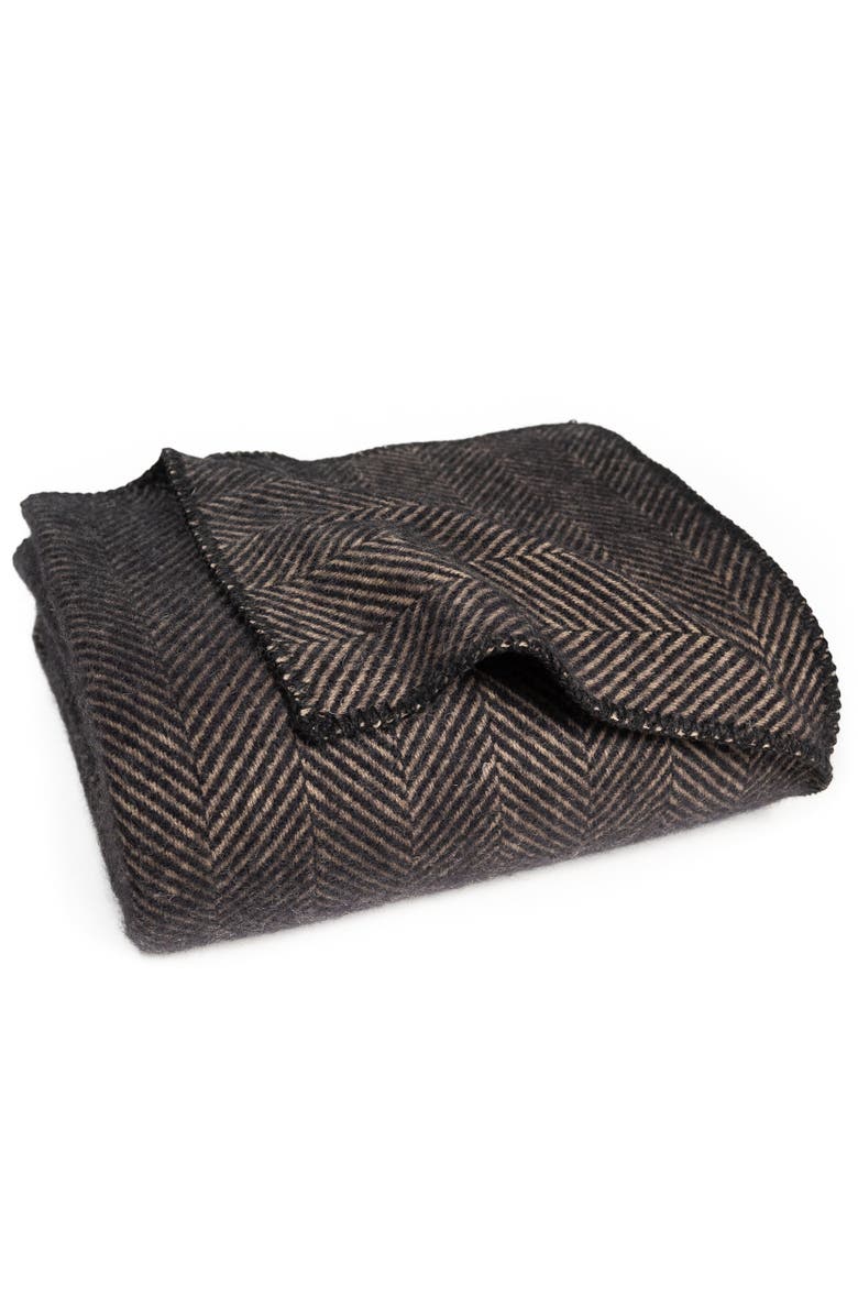Prince of Scots Highland Tweeds Big Throw, Alternate, color, Black Herringbone