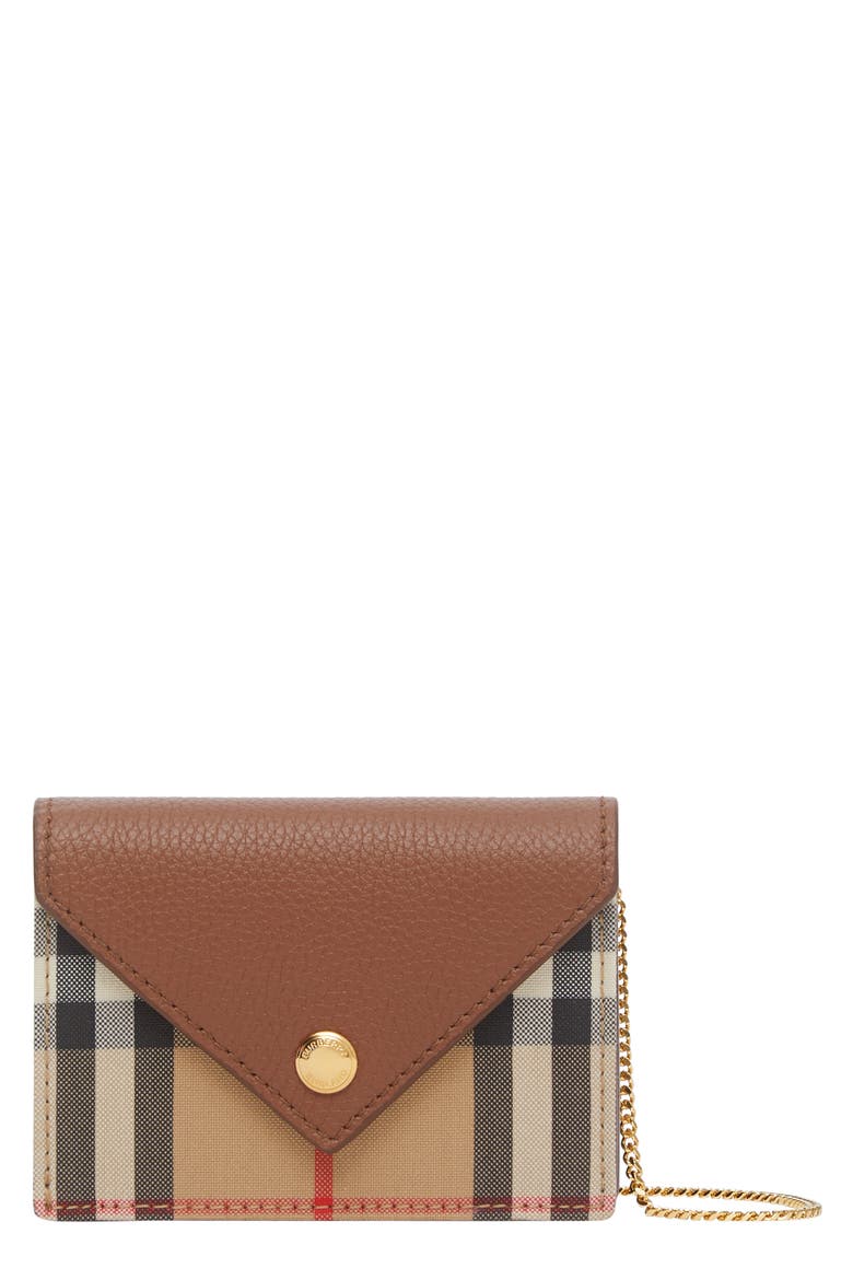 Jade Vintage Check Card Case on a Chain, Main, color, TAN