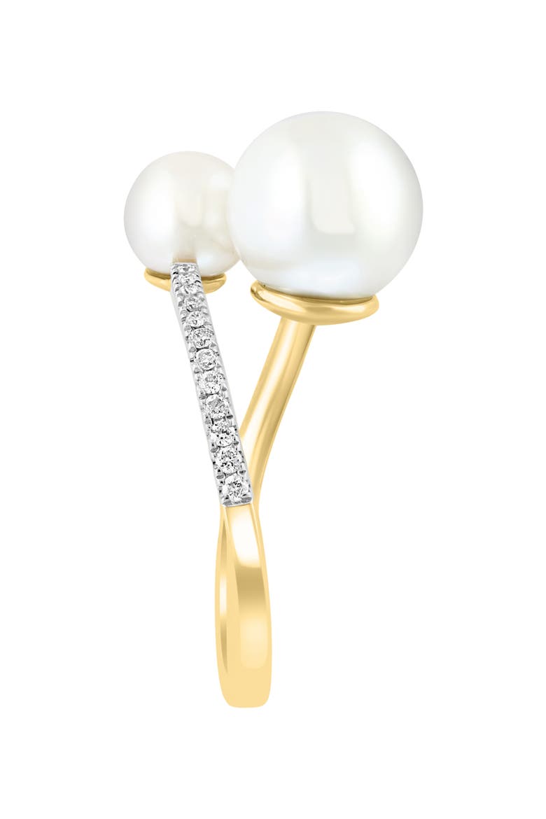 14K Yellow Gold Diamond & Freshwater Pearl Crossover Ring - 0.19 ctw, Alternate, color, WHITE