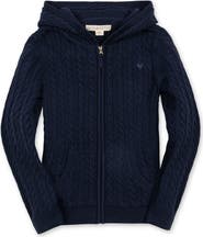 Hope & Henry Kids' Organic Full Zip Hooded Sweater with Elbow Patches