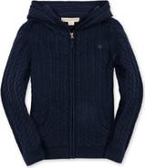 Hope & Henry Kids' Organic Full Zip Hooded Sweater with Elbow Patches