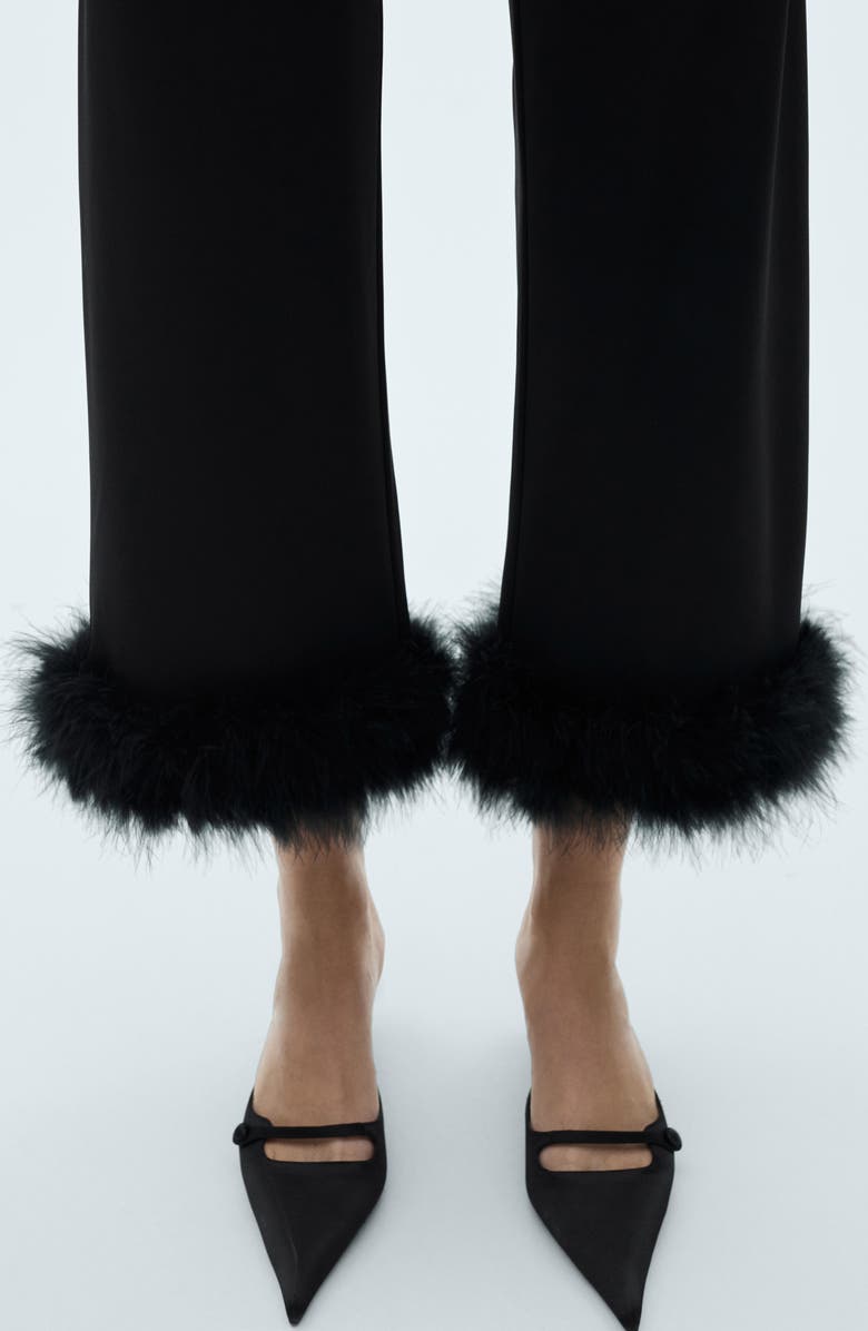 MANGO Feather Trim Crop Pants, Alternate, color, Black