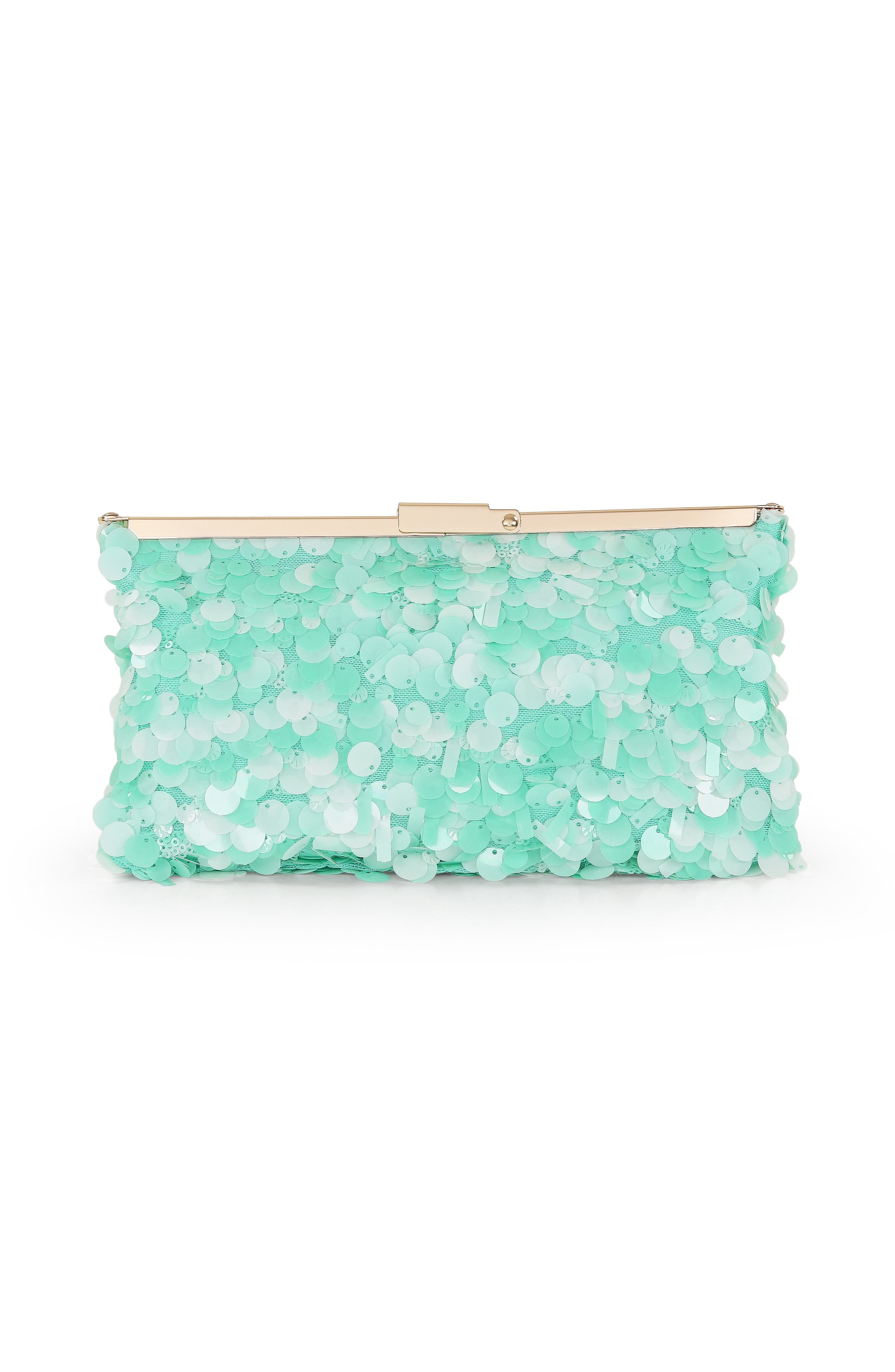 Jewel Badgley Mischka Briar Mixed Sequin Hinged Frame Clutch, Alternate, color, Light Mint Green