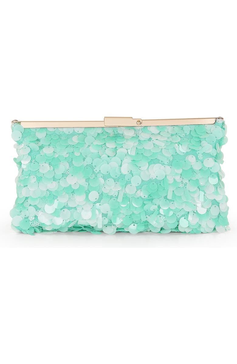 Jewel Badgley Mischka Briar Mixed Sequin Hinged Frame Clutch, Alternate, color, Light Mint Green