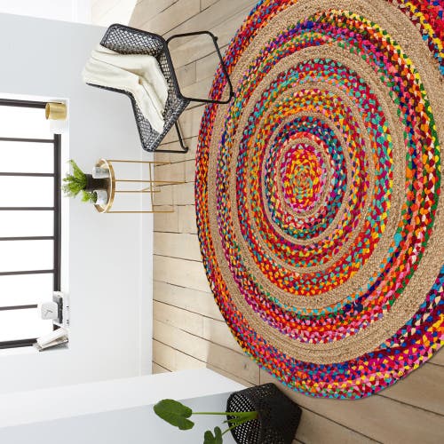 JONATHAN Y JONATHAN Y ISLA ROUND BOHO BRAIDED RAG & JUTE ROUND AREA RUG