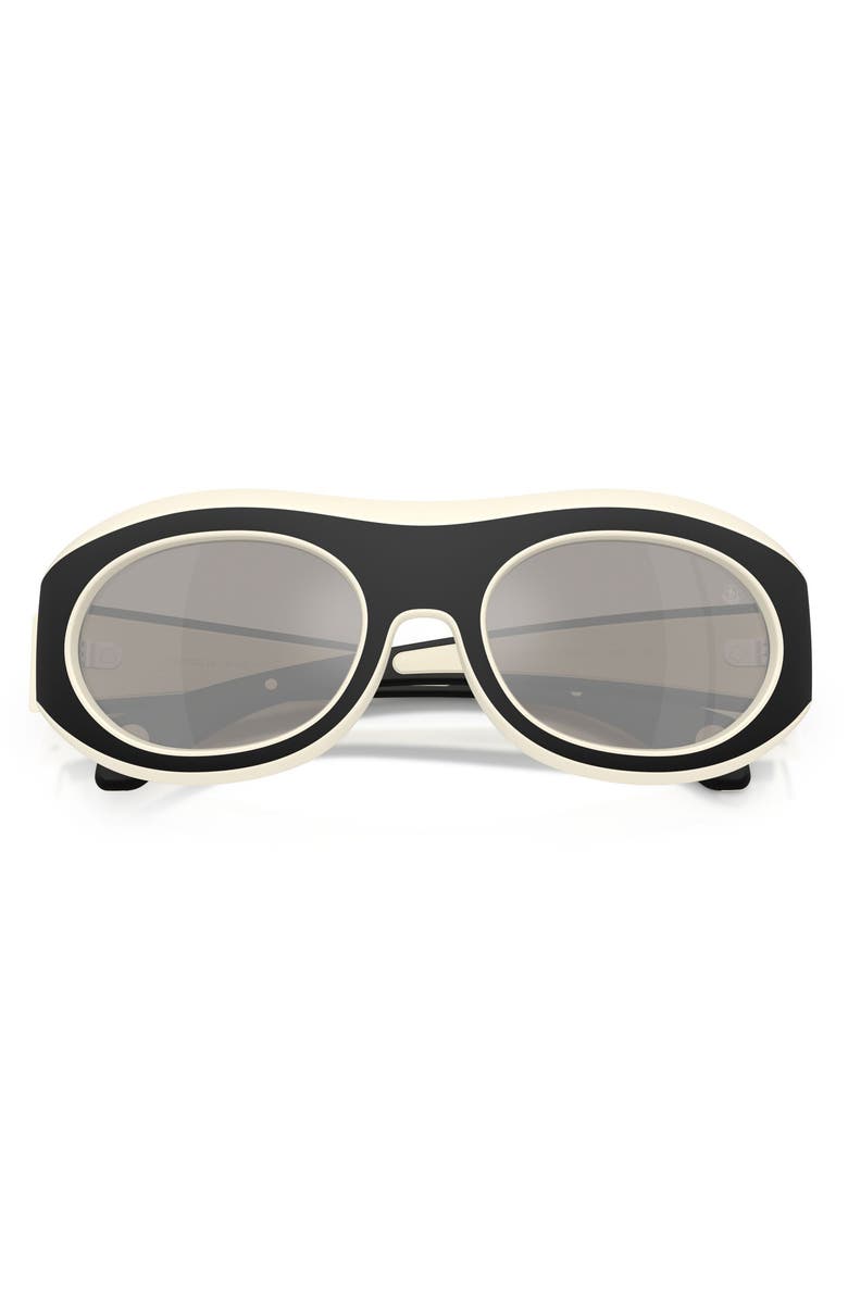 Moncler Ramillon 54mm Polarized Oval Sunglasses, Alternate, color, Butter / Black / Mirror Silver