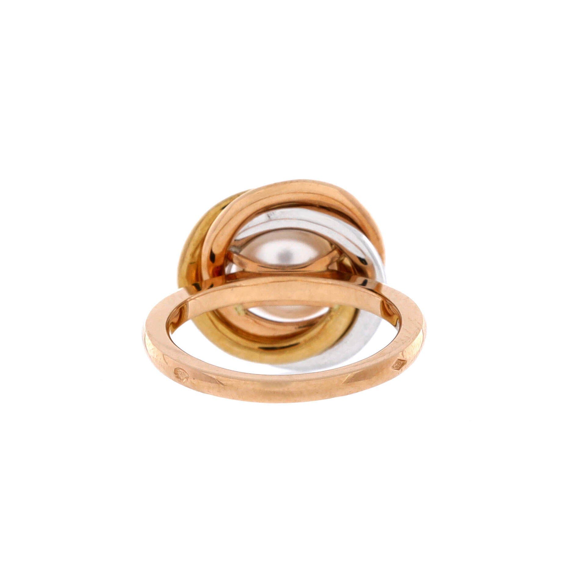 Trinity Pearl Ring 18K Tricolor Gold with Pearl and Diamonds 14mm, Alternate, color, Metallic Gold