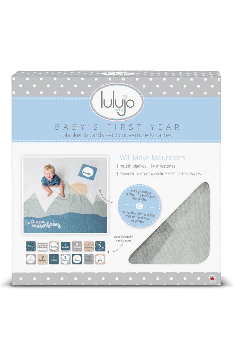 Lulujo Baby's First Year - I Will Move Mountains Muslin Blanket & Milestone Card Set, Alternate, color,