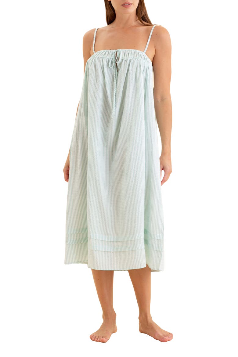 Sabine Seersucker Stripe Cotton Blend Nightgown, Main, color, EGGSHELL / WHITE STRIPE