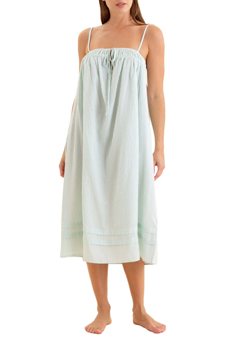 Papinelle Sabine Seersucker Stripe Cotton Blend Nightgown, Main, color, Eggshell / White Stripe