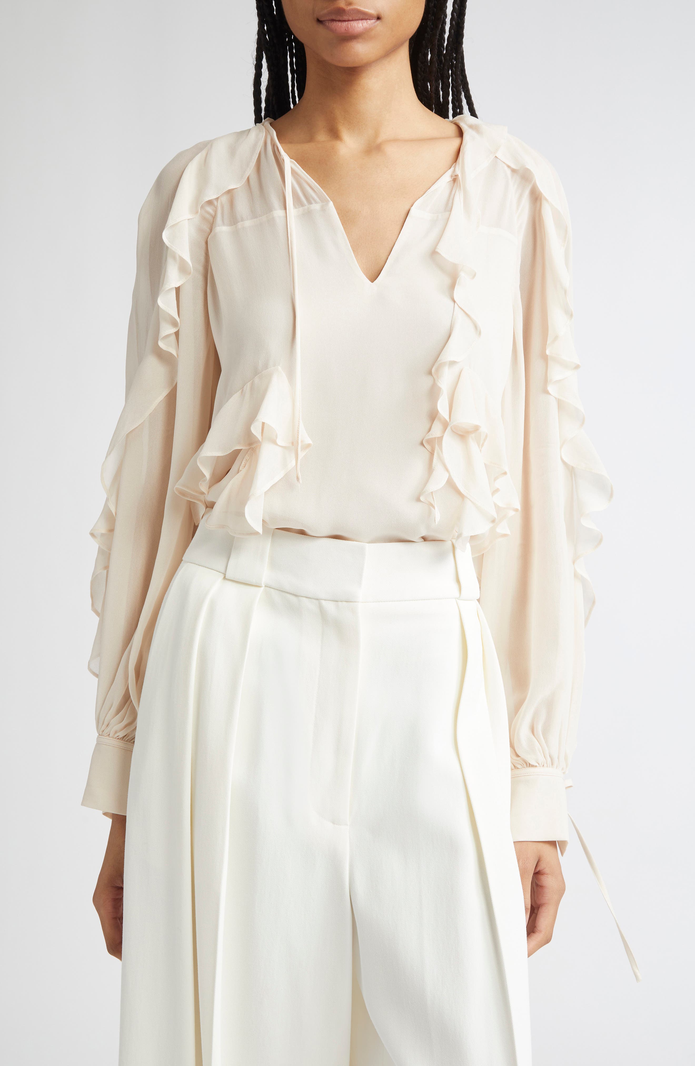 Reiss Zaria Ruffle Tie Neck Top