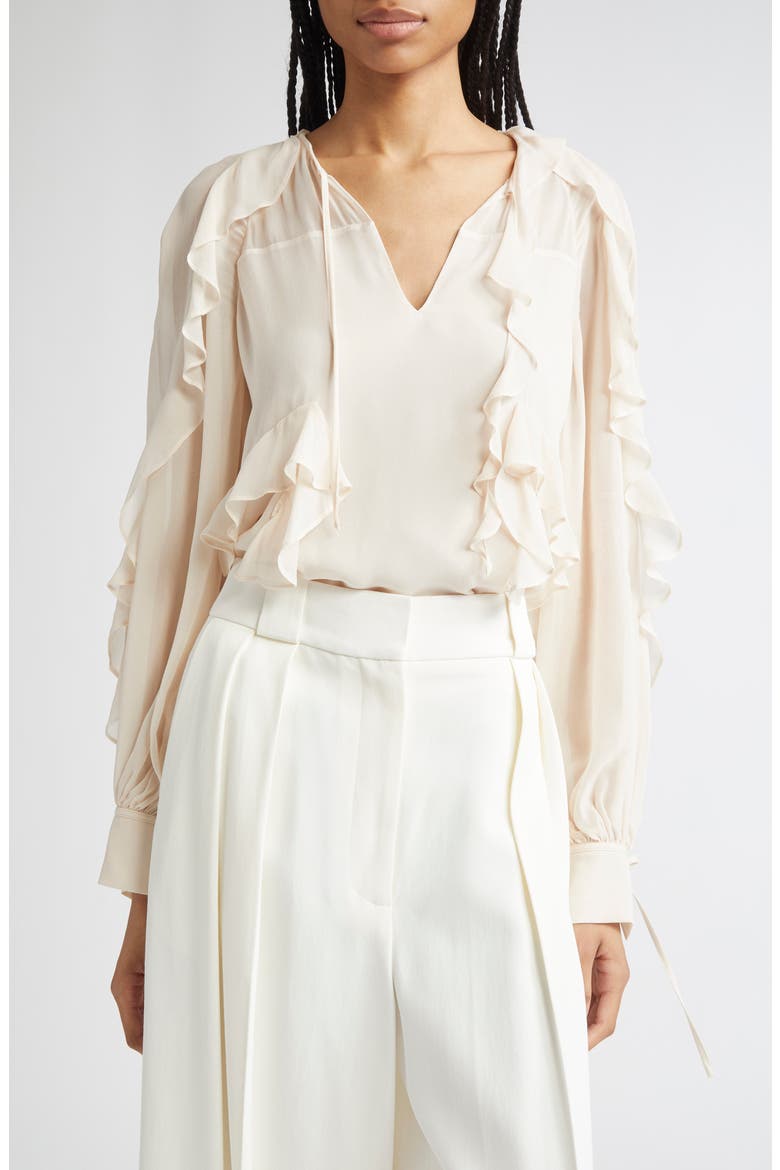 Zaria Ruffle Tie Neck Top, Main, color, PALE PINK