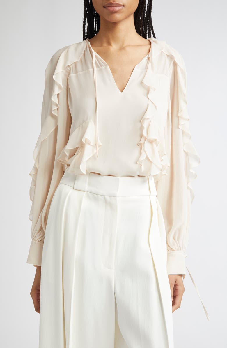 Reiss Zaria Ruffle Tie Neck Top, Main, color, 