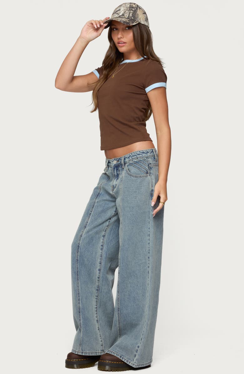 EDIKTED Zeke Stretch Cotton Ringer T-Shirt, Alternate, color, Brown