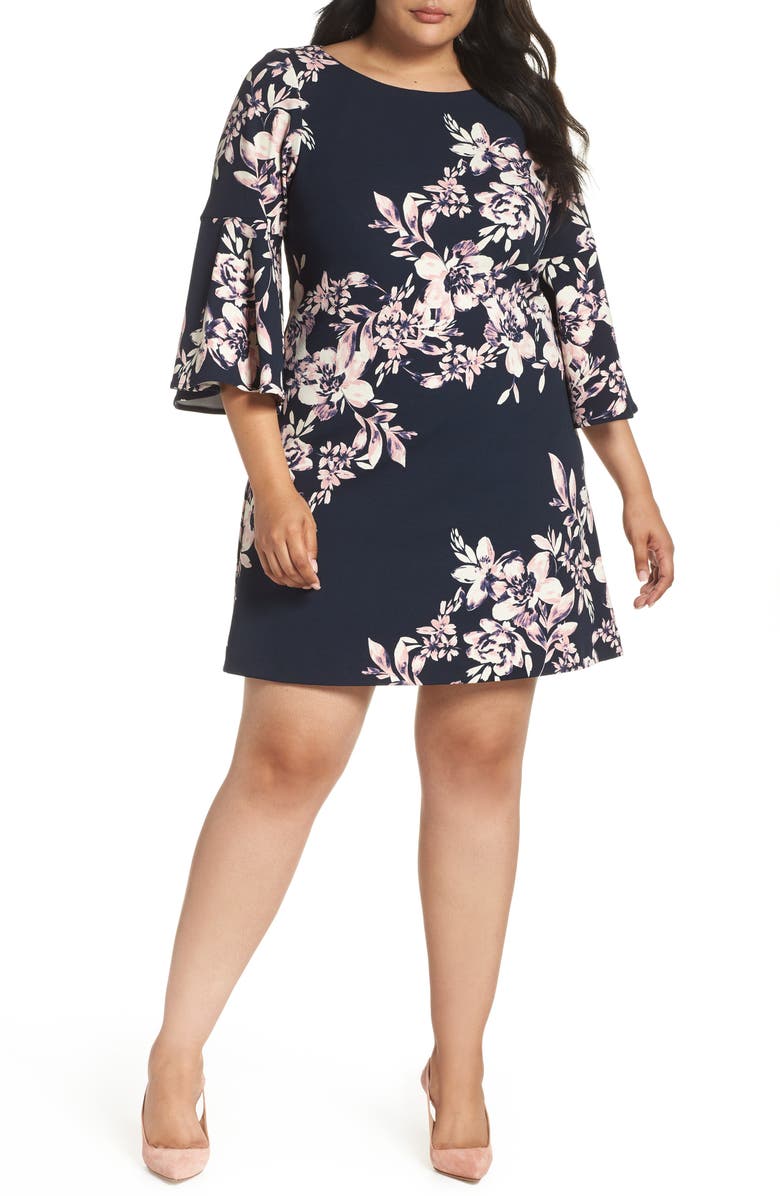 Eliza J Bell Sleeve Shift Dress, Main, color, 